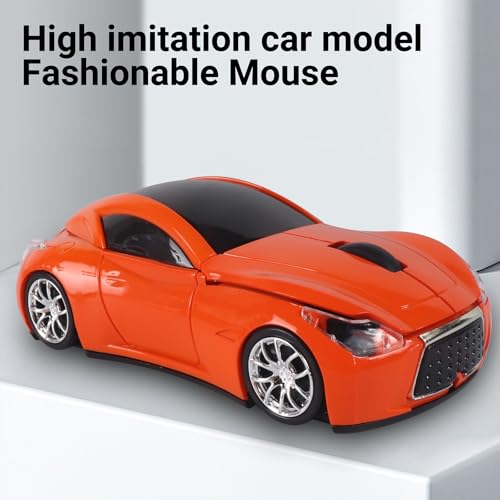 Image of elec Space Wireless Mini Mouse with Case - Cute Sports Car Shape, Lightweight & Portable, 10m Range, Plug and Play (Orange)