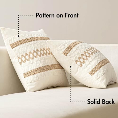 Image of MIULEE Set of 2 Neutral Boho Decorative Pillow Covers 20x20 Inch Farmhouse Rustic Couch Throw Pillows Modern Spring Cotton Cushion Covers Retro Cute Macrame Woven Home Decor for Bed Sofa Chair
