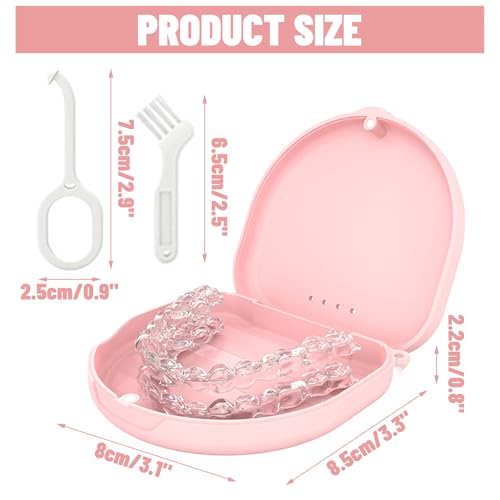 Halteetui, Schlanke Ausrichtungshüllen, Knirscherschiene Box, Hüllen mit Belüftungslöchern und Silikon-Zahnspangendose, Invisalign Case mit Entnahmewerkzeugen und Bürste – Pink