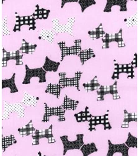 Tissu polycoton imprimé terriers rose pour décoration chambre enfant