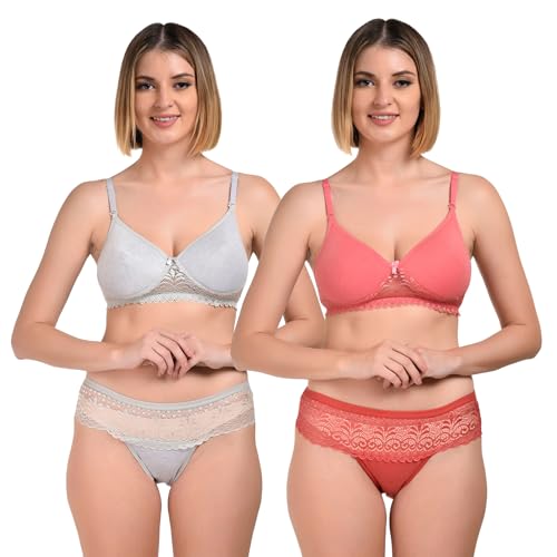 Image of UNITRUST Women's Padded Bra & Panty Set - Soft Stretchable Fabric with Lace Design | Stylish & Comfortable Lingerie