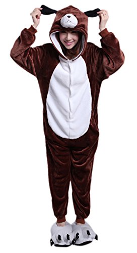 MizHome Unisex Dog Adult Performance Clothing Cosplay Hooded Pajamas Anime Costume M Brown