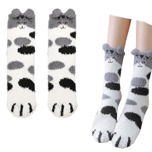 Fuzzy Cat Paw Socks for Women Men Funny Christmas Gifts for Teen Girls Boys Cozy Winter Crew Socks Cute Thick Sleeping Socks