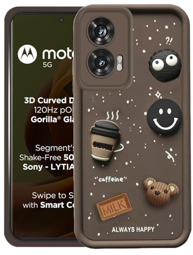 Image of GoldKart Back Case Cover Compatible for Motorola Moto G85 5G | Cute Fun Cartoon 3D Ball Coffee Silicone Case | Full Body Protection Back Cover for Motorola Moto G85 5G - Brown