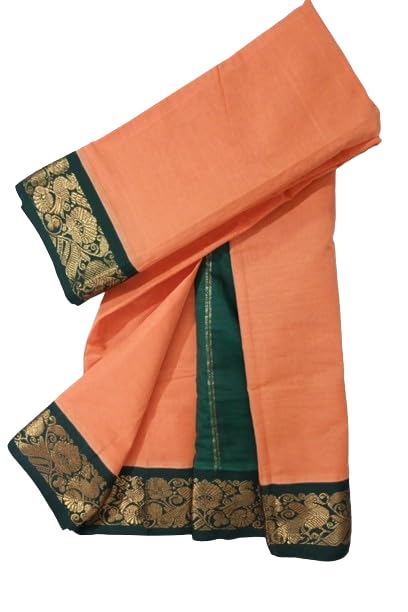 Image of Indian Traditional pure cotton Gadwall Saree for Women, Light pink Colour and green Border