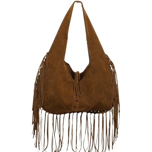 Slouchy Large Tassels Suede Shoulder Bags for Women Retro Handbag Winter Tote Purses