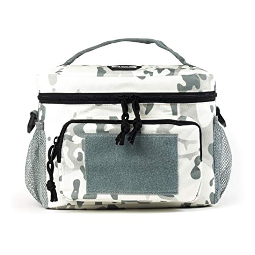 HSD Lunch Bag, Insulated Cooler, Thermal Lunch Box Tote with MOLLE / PALS Webbing, Adjustable Padded Shoulder Strap, for Tactical Men Women Adults and Boys Girls Kids (White Camo, Medium)
