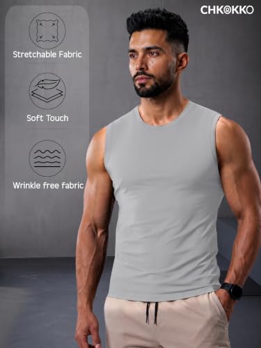 Image of CHKOKKO Gym Sleeveless T Shirt for Men Workout Compression Tanktop Sando Cut Sleeves Tees Gym Vest for Man Athletic Dry Fit for Sports Fitness & Exercise