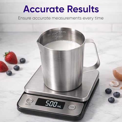 Image of Newness Stainless Steel Measuring Cup, Metal Measuring Cup with Handle (Upgraded, 3 Marking Including Cup /ML /Ounce Scale), 16 Ounces (0.5 Liter, 2 Cup)