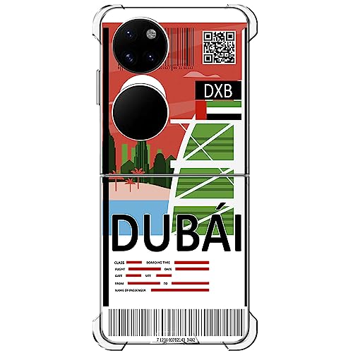 Movilshop Funda Antigolpes para Huawei P50 Pocket Billete de Avión [ Dubái ] Esquina Reforzada Silicona 1.5mm de Grosor Flexible Transparente Bumper Gel TPU