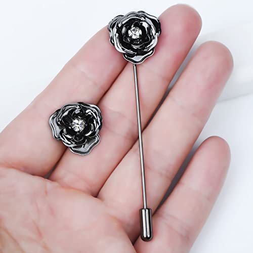 Image of Crystal Alloy Rose Flower Lapel Pins Button Pin Groom Boutonniere for Wedding Floral Brooch Pin Set for Women Men