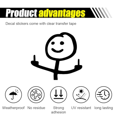 Image of KITUREK Car Fuck You Meme Vinyl Sticker Decal, Black, Small | Funny Personalised Cartoon Middle Finger Sticker, Fit for Cars Windows Bumpers Trucks Motorcycles or Any Other Smooth Surface