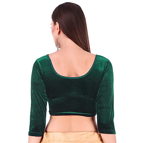Image of Women's Solid Velvet Breathable 3 /4 Sleeve Round Neck Readymade Blouse (F K A 257111)