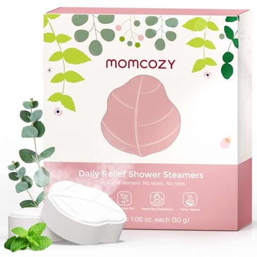 Momcozy - Set di bombe da doccia, 14 pezzi a forma di foglia di eucalipto, con menta e oli essenziali naturali, aromaterapia relax a lunga durata, regali natale per lei e lui