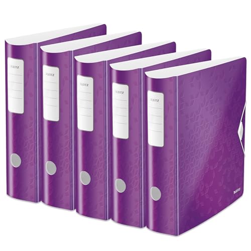 Leitz Qualitäts-Ordner 180° Active WOW, 5er Pack, A4, Breit, Abgerundeter Rücken, 8,2 cm breit, Gummibandverschluss, Leichtes Polyfoam, Plastik-Ordner, WOW Serie, Violett, 11060062