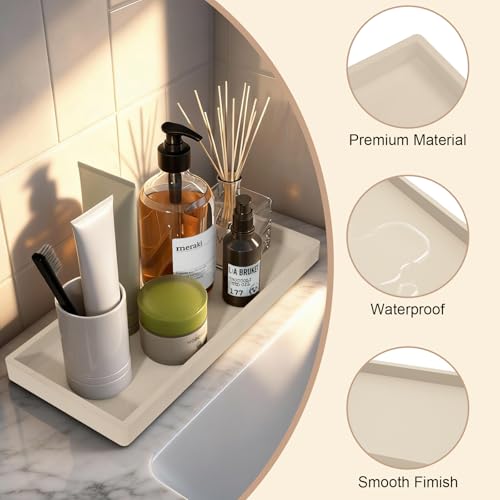 Silikon-Ablage für den Waschtisch, 20 x 10 cm + 30 x 12,5 cm, Ablagen für die Küchenarbeitsplatte, rechteckig, rutschfest, leicht zu reinigen und bruchsicher, für Parfüm und Kosmetika (beige)