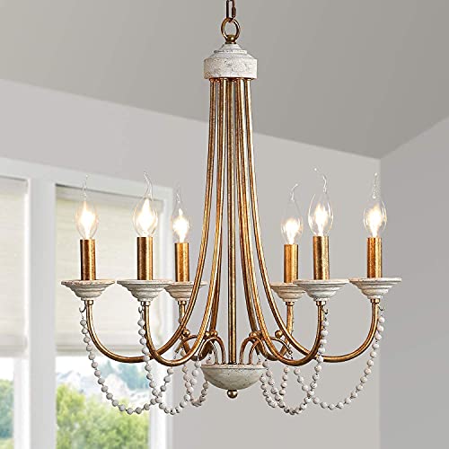 Wood Beaded Chandeliers for Dining Room, French Country Bead Chandelier,Farmhouse Wood Pendant Light Fixture with 6-Light Arms, Handmade Hanging Lights for Lving Room,Foyer,Entryway by KNWZVC - Image 2