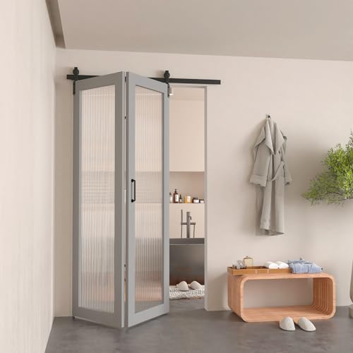 DonYoung 52\" Bifold Barn Door Hardware Kit for 2 Doors, Fit Double 24\" Bifold Door Panels, Heavy Duty Side Mounted Roller for Smooth Sliding, Space-Saving Solution (Doors Not Included) - Thumbnail 6