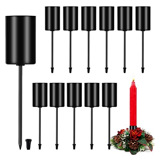 Vegena 12 Piezas Candelabros para Velas Negro, Portavelas Metal con Espino Corto Candelabros de Hierro Estilo Retro Candelabro Navidad para Velas Cónicas Guirnalda de Adviento, Decoración de Navidad
