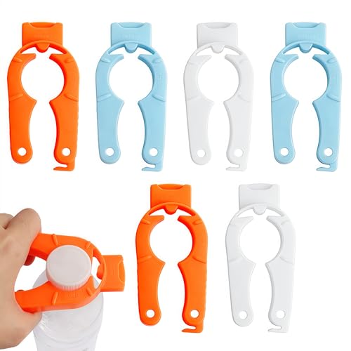 6-Pack Plastic Bottle Cap Opener 3-in-1 Multi-Purpose Gripper Water Bottle Opener for Arthritic Hands Easy-Twist Jar Opener Tool for Kitchen Camping & Outdoor Use (Orange Blue White)