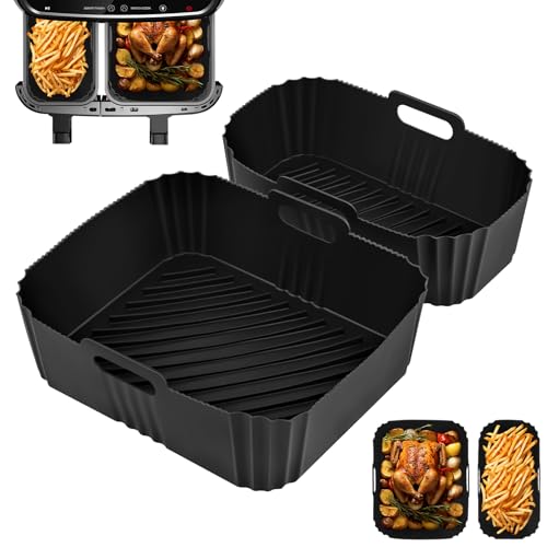 MINISOISO 2 Pezzi Accessori Friggitrice ad Aria in Silicone, Cestino per Friggitrice ad Aria, Teglie Friggitrice ad Aria per Tower T17099, Salter EK5729, Lakeland, Tefal Easy EY901840(5.2 L+3.1 L)