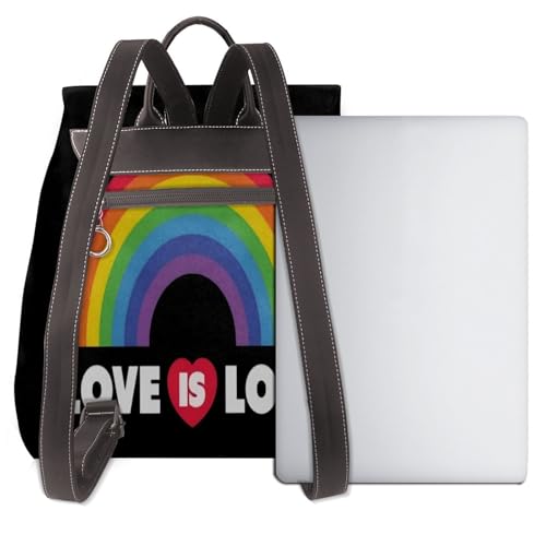 Love Is Love LGBT Gay Pride Rainbow Microfiber PU Leather Backpack Lightweight Daypack Bag for Travel Business Commute Gym3