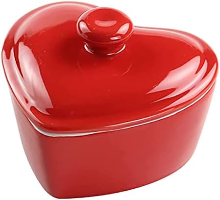 SOCOSY Heart-Shaped Ceramic Dessert Bowl with Lid Pudding Small S...