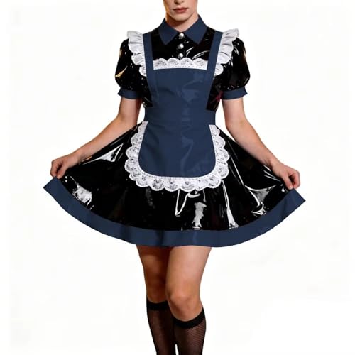 Robe Lolita en cuir PVC bleu marine 5TG : le confort d'un cosplay de fête adapté