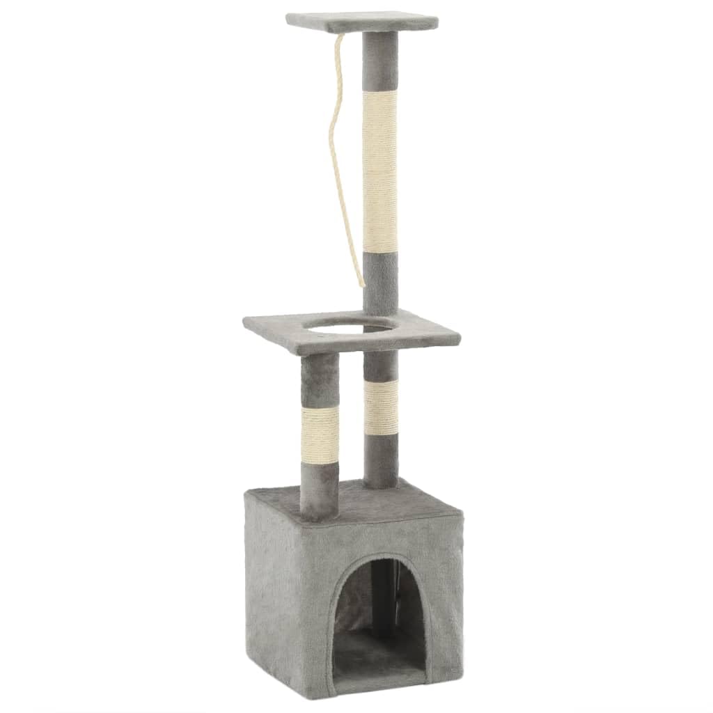 Árbol rascador para gatos con columnas rascadoras de sisal, 109 cm, gris, marco de madera estable, con cueva, hamaca, plataformas de observación, adecuado para apartamento, balcón y torre de