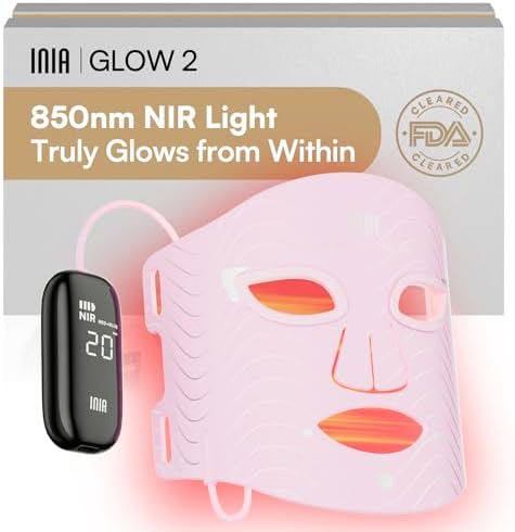 INIA Red Light Therapy Mask for Face – 4 Light Modes with 850nm NIR, Red & Blue LED Light Therapy, 2600mAh Rechargeable LED Face Mask for Radiant Glow at Home, Pink