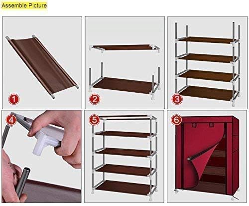 Image of OBBO Multipurpose 6-Shelf Storage Rack with Zip Door & Side Pockets - Dustproof Plastic Organizer for Shoes, Clothes, Toys & More | Foldable Space-Saving Storage Unit - Black