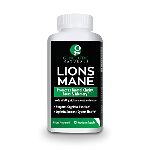 Genceutic Lion's Mane - 120 Count Organic Capsules Lions Mane Mushroom Promotes Mental Clarity and Focus