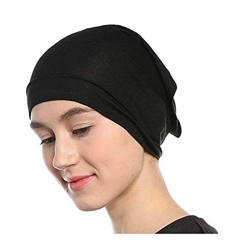 mens female black under scarf tube cap with brim hijab accessory black size one size