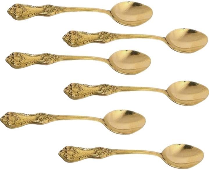BONA FIDE - Unit of signature metal exports Brass Spoon Pure Brass Spoon Set 6 Brass Table Spoon, Serve Ware Tableware Size 7 inch Long peetal chamcha