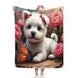 Gumntun Kuscheldecke Kinder 100x150 cm WeißEs Tierhund, Weich und Gemütlich Flanelldecke, Warm...