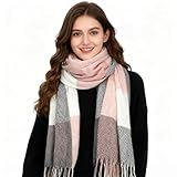 Augesak Schal Damen Winter, Kuschelig Winterschal Herbstschal Frauen, Karierter Schal Schultertuch Flauschiger, Kaschmirschal Damen Weihnachtsgeschenke für Frauen Mama Oma Freundin-Rosa