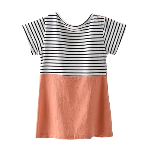 Image of Bold N Elegant Multicolor Stripe Cartoon Face Summer Tunic Pinafore Pinny Midi Dress Frock for Infant Toddler Baby Girls
