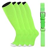 Youper Youth Elite Baseball Socks & Belt Combo (2 Pairs of Socks & 1 Belt) (Medium, Neon Green/White)