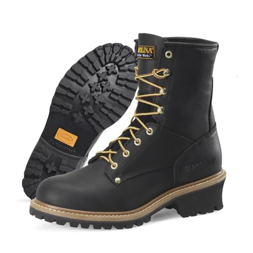 Carolina Men’s Elm 8″ Steel Toe Work Boot – Unlined Logger, Full-Grain Leather, Oil/Slip-Resistant, EH Safety