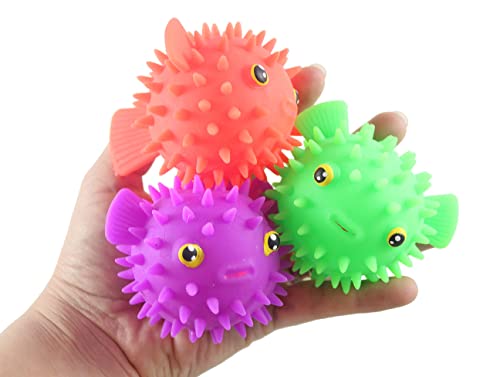 Set Of 3 Puffer Fish Puffer Ball - Small Novelty Toy - Party Favors - Air Filled Sensory Fidget Toys (Random Colors) #TOP1