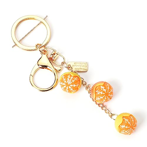 Simulated Food Fruit Orange Keychain Accessories for Women Teen Girls Cute 3D Cartoon Novelty Keychains for Adults Female Gold Resin Purse Car Backpack Cell Phone Case Keychain Gifts for Friends Mom