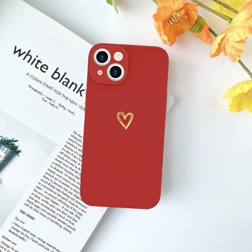 Image of Wirvyuer for iPhone 14 Case Cute Heart Pattern Soft Shockproof Slim Protective Silicone Phone Case Cover for Women Girls, Bright Red