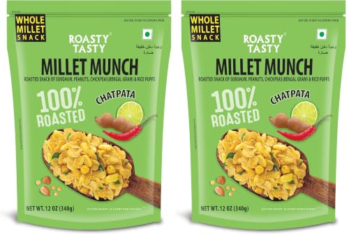 Image of Roasty Tasty Millet Munch Chatpata 340g - Gluten Free Healthy Snacks | Ideal for Weight Management | Cholesterol-Free Millet Namkeen (Pack of 2)