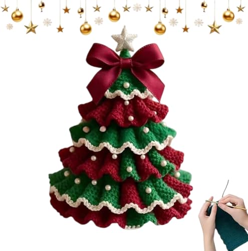 DIY Crochet Christmas Tree Kit w/ Bow & Pearls (Red/Green)