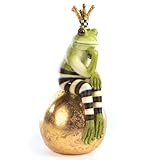 MACKENZIE-CHILDS Fergal Frog on Ball, Cute Frog Statue, Unique Frog Decoration for Bathroom or Living Room