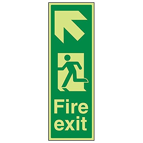 VSafety 14043AP-G - Señal de salida de fuego hacia la izquierda, retrato, 150 mm x 450 mm (paquete de 3)