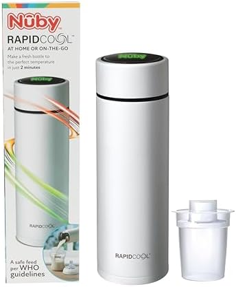 Nuby - RapidCool - Pomaga przygotować idealny posiłek dla dziecka w zaledwie 2 minuty - Idealny na wynos - Zawiera dozownik mleka w proszku i cyfrową pokrywkę