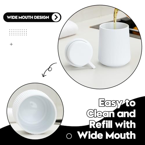 Image of YAUKPH Striped Foaming Hand Soap Dispenser with Leak-Proof Pump for Bathroom and Kitchen Countertop 11oz White