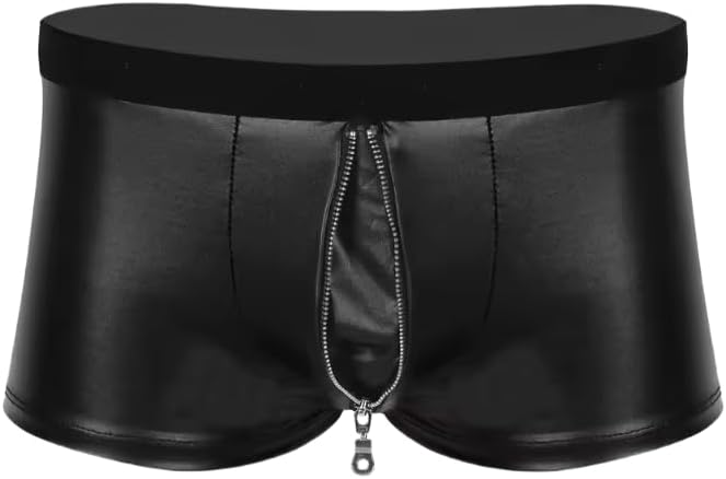 Mens Panties Faux Leather Zipper Bulge Pouch Gay Clubwear Boxer Shorts Underwear Underpants