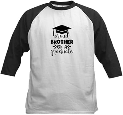 CafePress Proud Brother of A Graduate Baseball Jersey Kids Cotton Baseball Jersey, 3/4 Raglan Sleeve Shirt Black/White